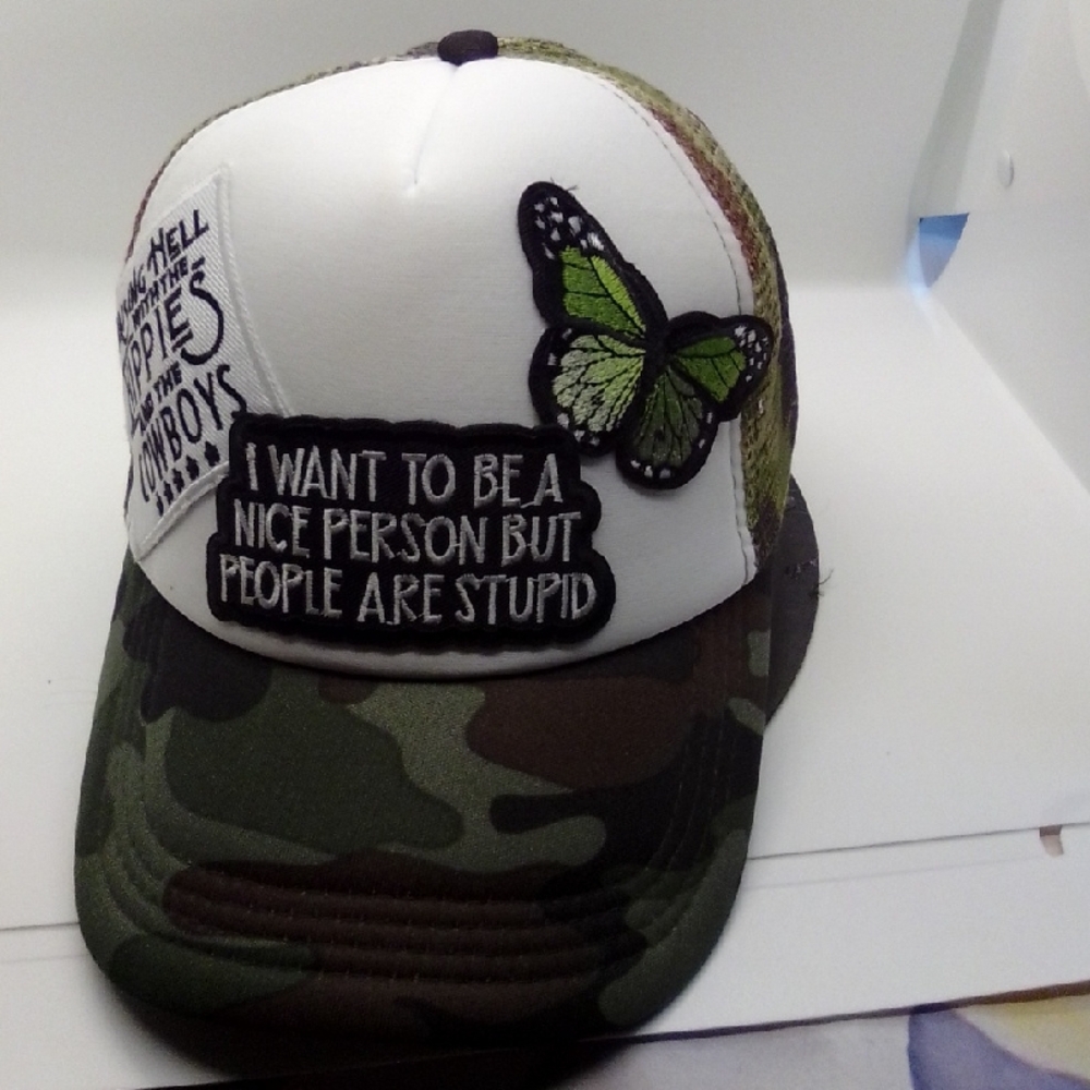 Hand Crafted White and Green Hat Accessories